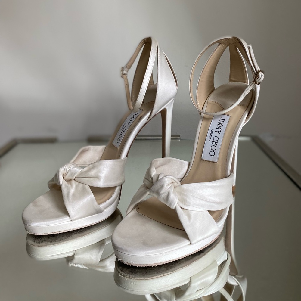 Jimmy Choo White Satin Heels - Picture 7 of 15